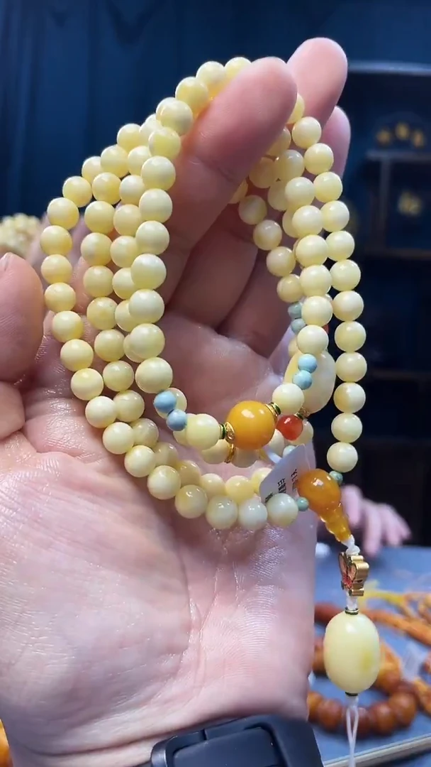 琥珀颈饰未镶嵌白蜜圆珠佛珠