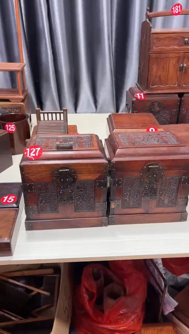 木用****3木花梨木雕刻百福官皮箱储物箱一对