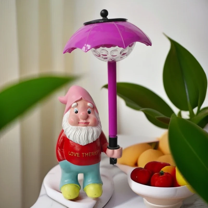 太阳能迷你雨伞地精灯树脂装饰摆件防水庭院草坪