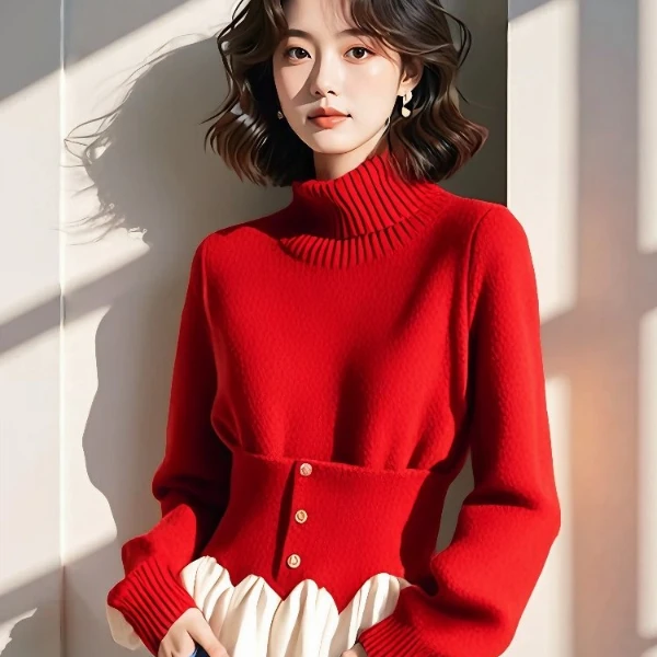 2024年冬季新款洋气流行高级感温柔超好看新年红色打底外穿毛衣女