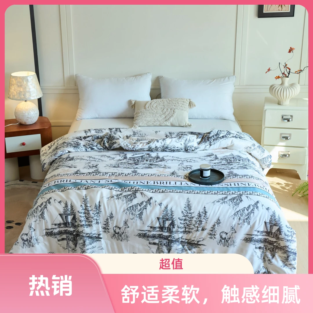 爆款轻奢风夏凉被百福夏被夏被毯子单人印花夏季粉色化纤被保暖·