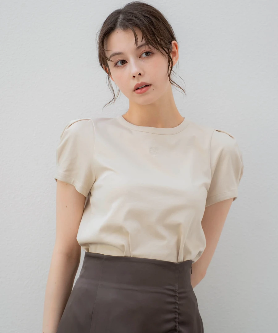 【FaFa】日系 NL 泡泡袖系带 刺绣字母凉感短袖T恤FA505-036