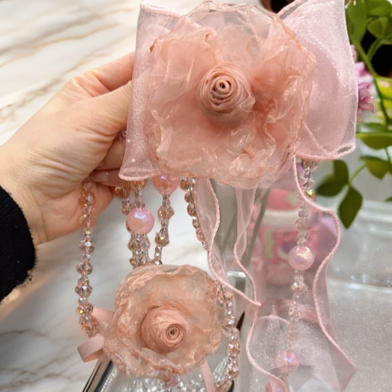 少女风手机背夹轻奢仙女欧美烧花链斜挎手机背夹森系配饰清新女