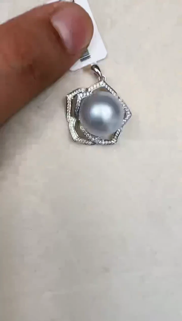 颈饰银S925镶嵌海水珍珠吊坠