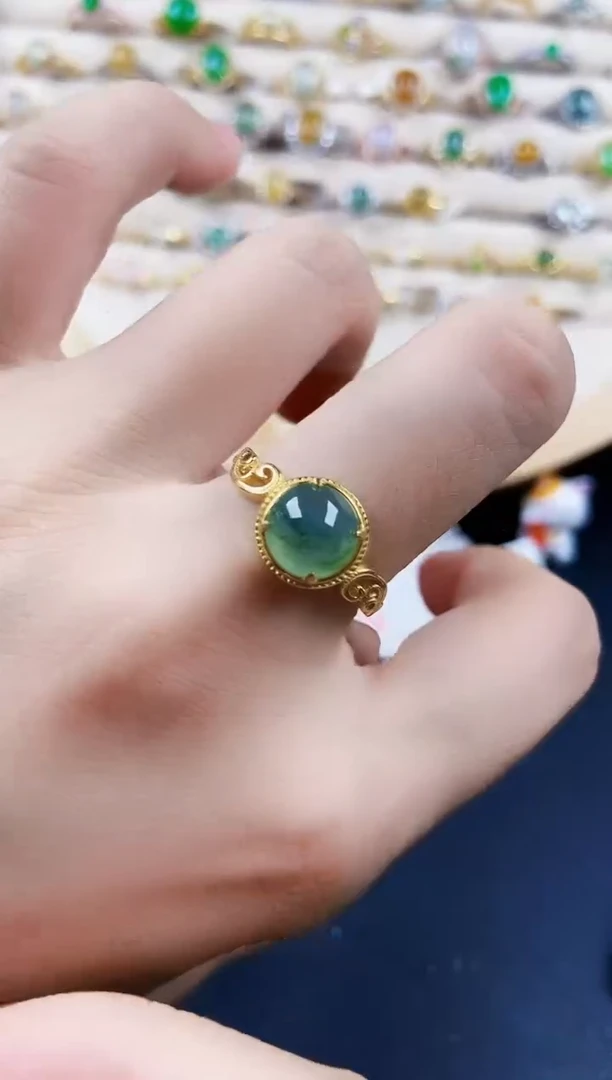 翡翠戒指银S925镶嵌456879