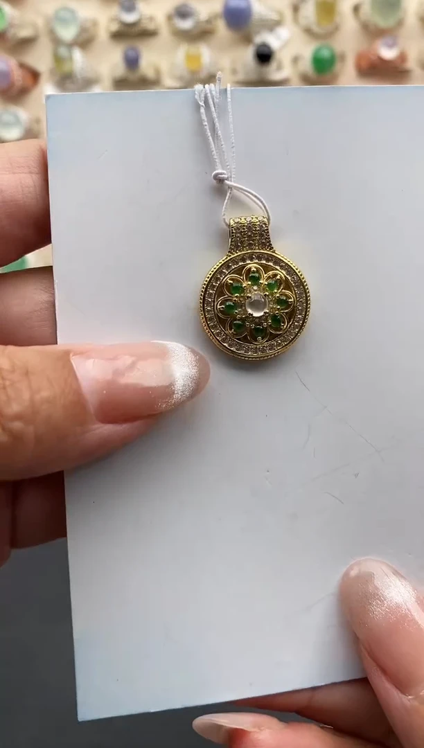 银S925镶嵌戒指翡翠缅甸天然A货翡翠22   7-6