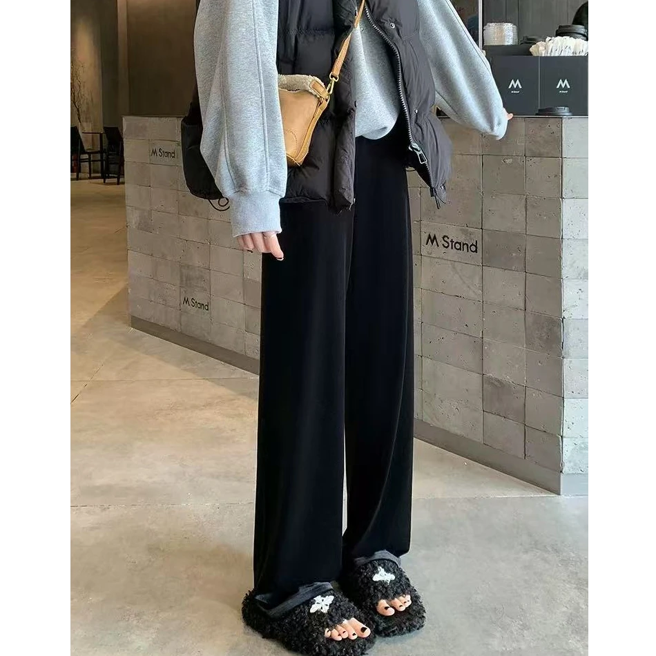 丝绒阔腿裤窄版宽松大码休闲春季女长裤遮肉显瘦新款7062