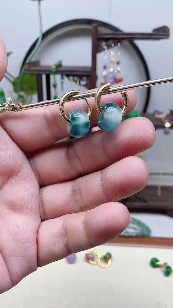 翡翠14K金镶嵌耳饰121号