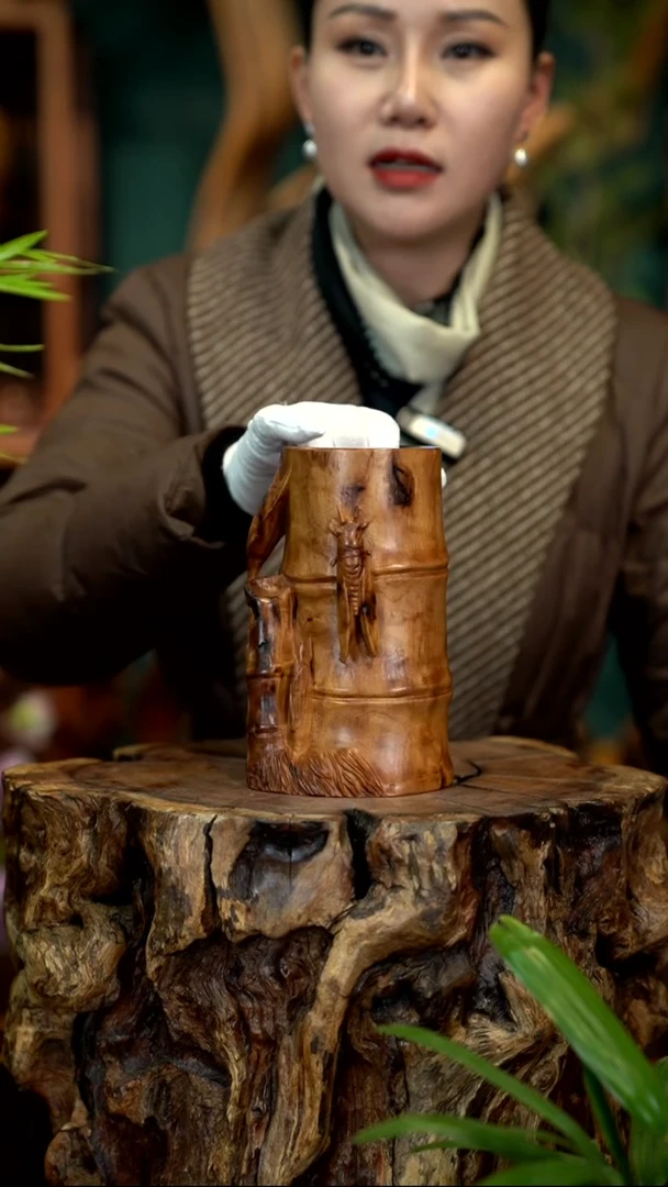 木雷击枣木节节高升笔筒