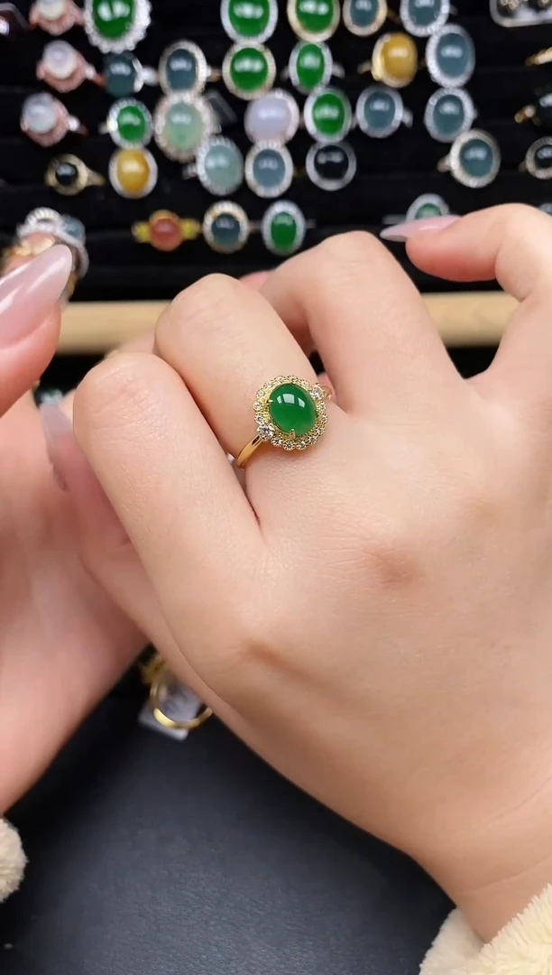 银S925镶嵌戒指翡翠32855