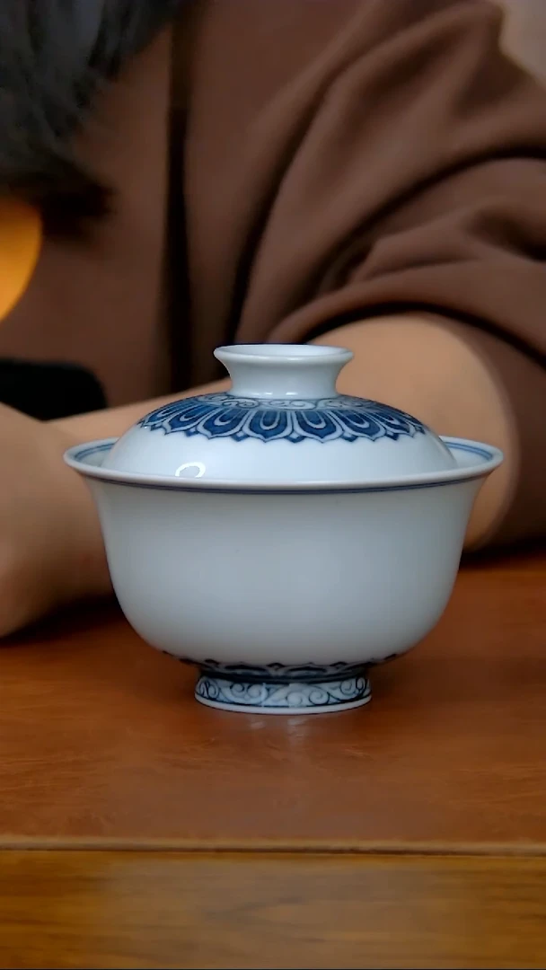 【闪购商品】陶瓷仿明宝相两才盖碗（柴窑）