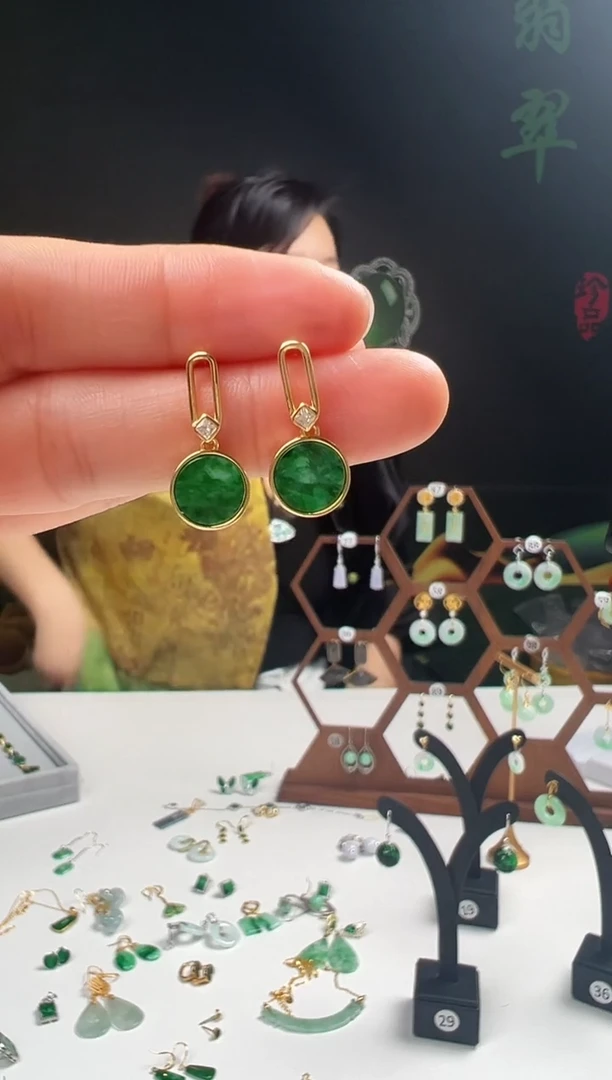 银S925镶嵌翡翠耳饰001