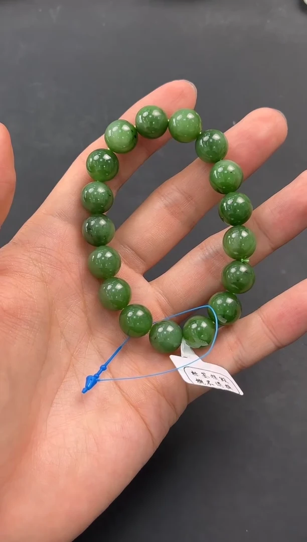 未镶嵌手串和田玉和田碧玉手串卡12微色差（有纹）