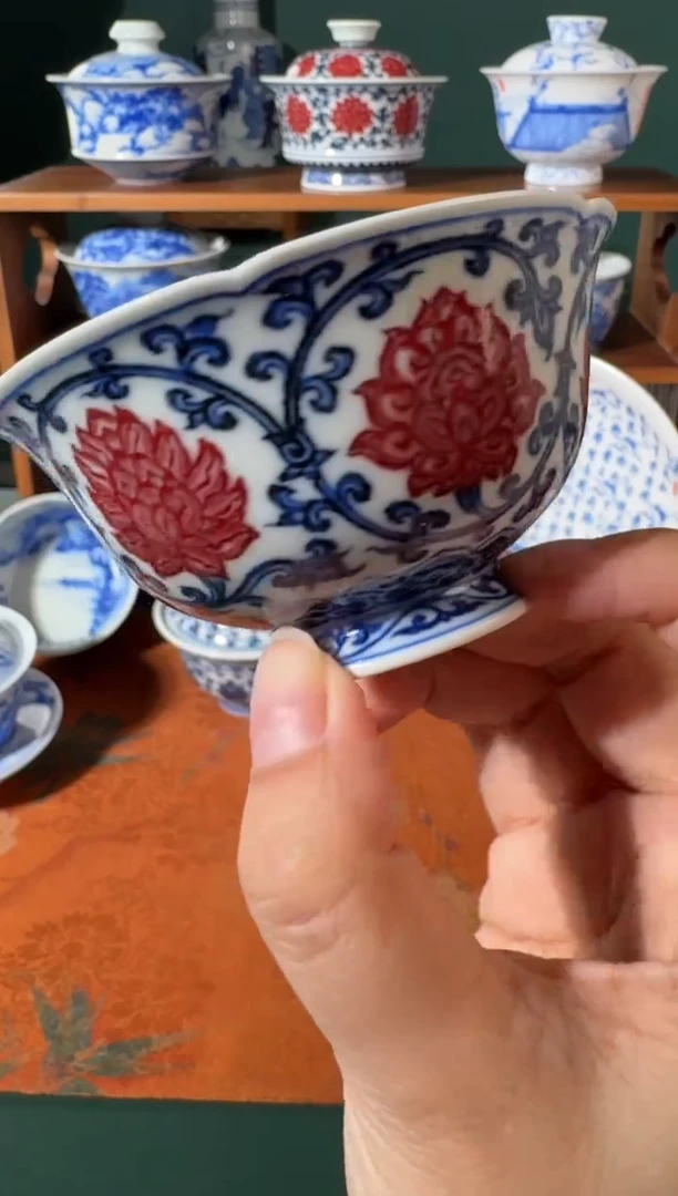 【闪购商品】杯永明尚玩缠枝双沟莲花口杯