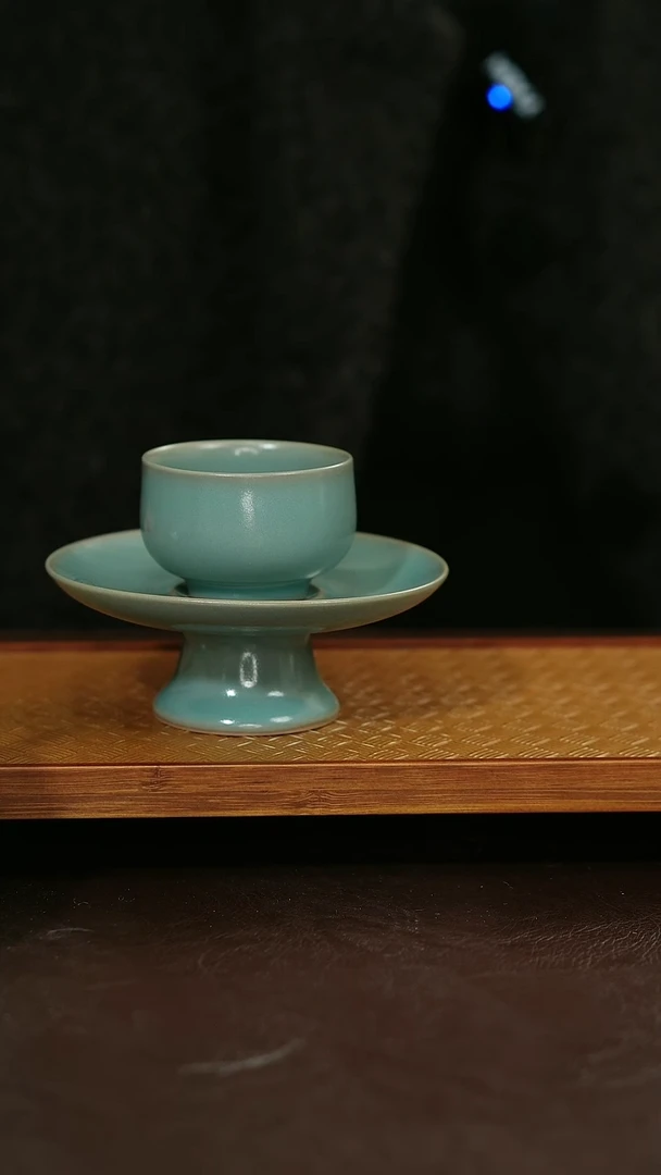 摆件陶原矿原釉汝宋汝瓷 杯托