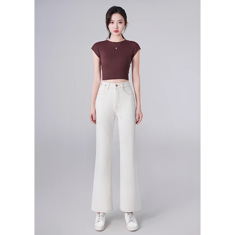 悉妍 原创夏季莱塞尔新款白色微喇裤休闲高级显瘦736