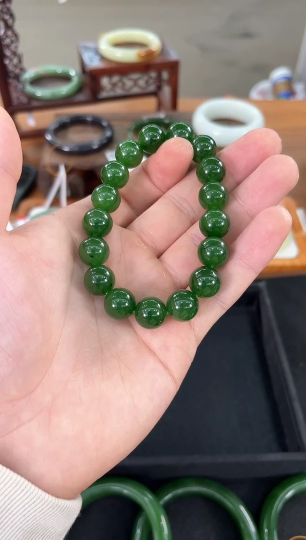 未镶嵌手串和田玉卡12俄料碧玉 圆珠 多样性发一