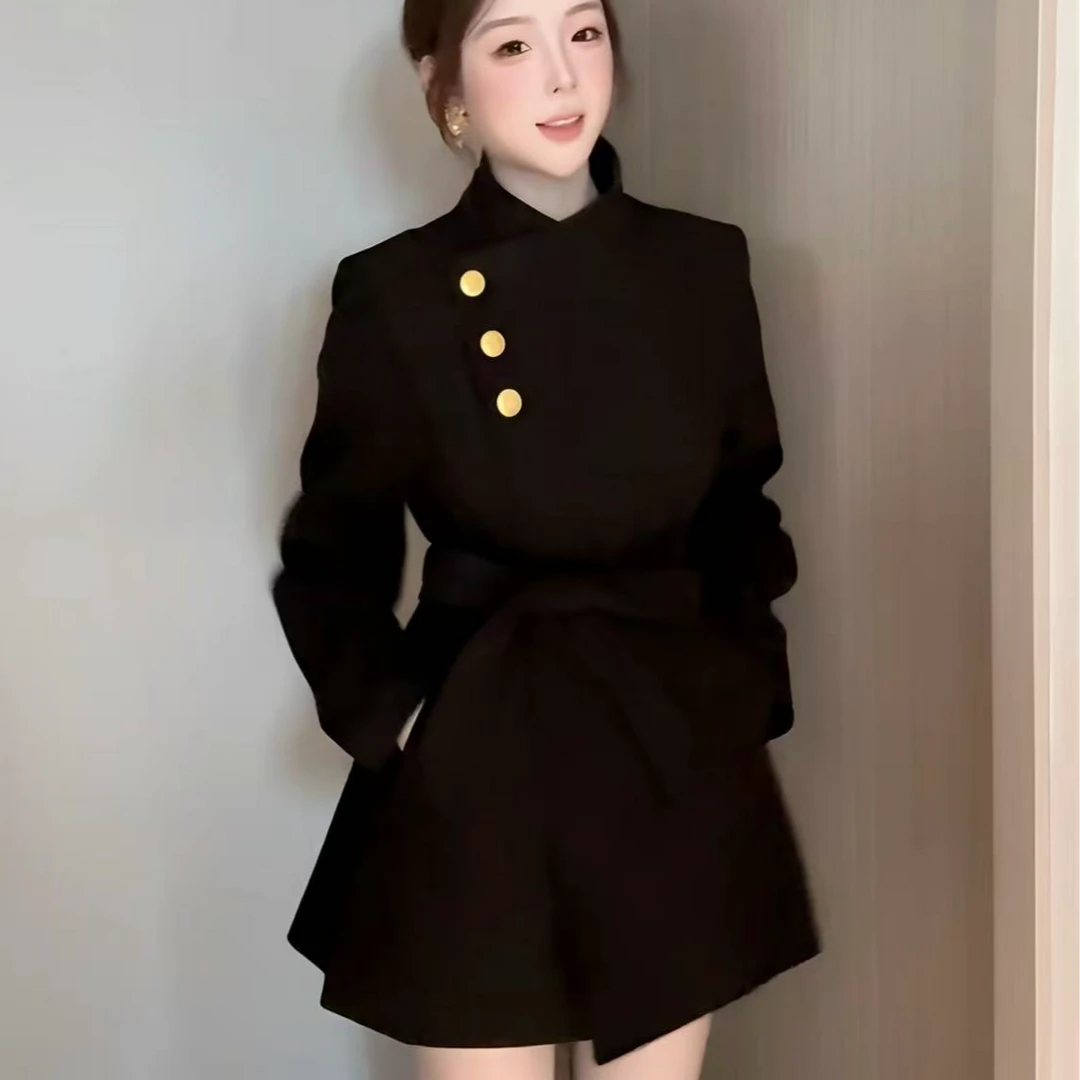 【韩剧女主】款千金风ins大衣上衣毛呢黑色赫本风高级气质外套