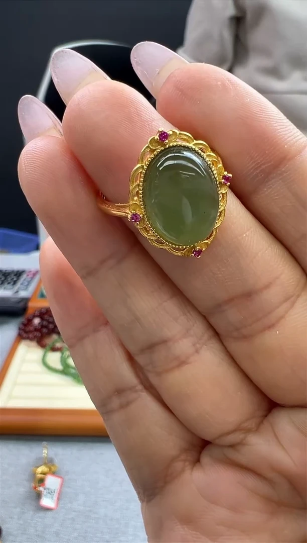 【闪购商品】和田玉（碧玉）戒指未镶嵌16秒拍号