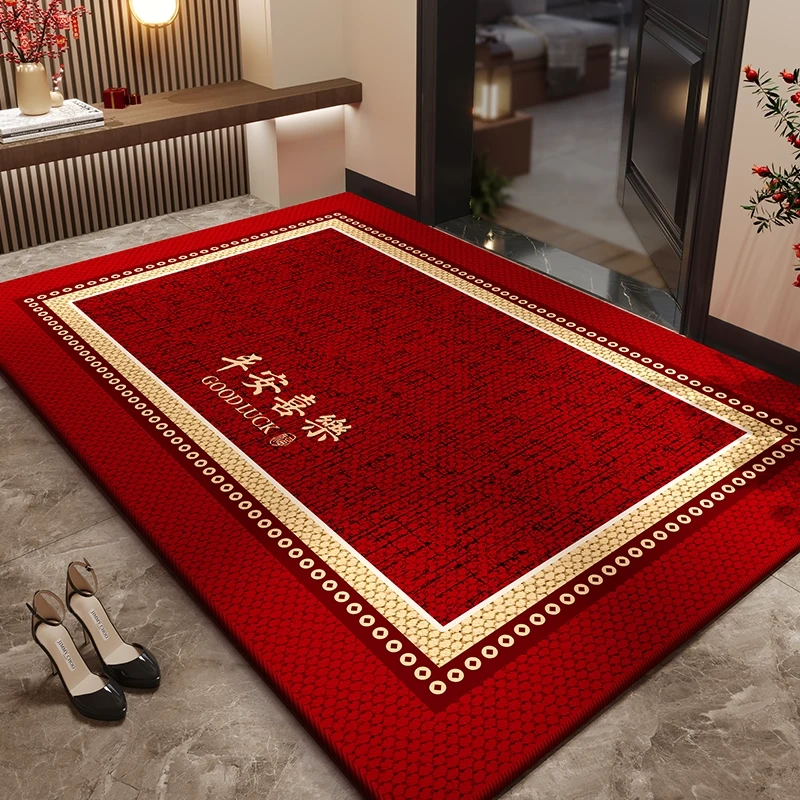 圈绒红色喜庆地垫中式玄关裁剪防滑垫进门垫入户门垫家用吸水地毯