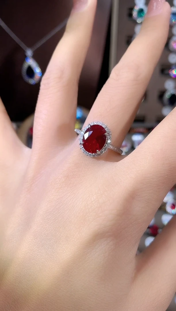 银S925镶嵌戒指红宝石酒红银色810