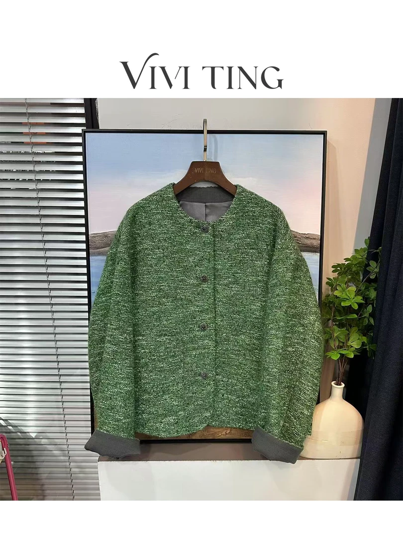 【VIVI·TING】婷姐推荐小香风外套轻奢高级镶钻单排扣绿色外套s46