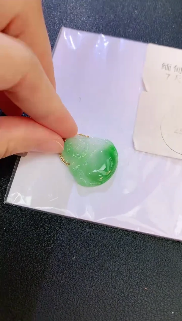 翡翠18K金镶嵌颈饰赠礼盒证书 麦麦