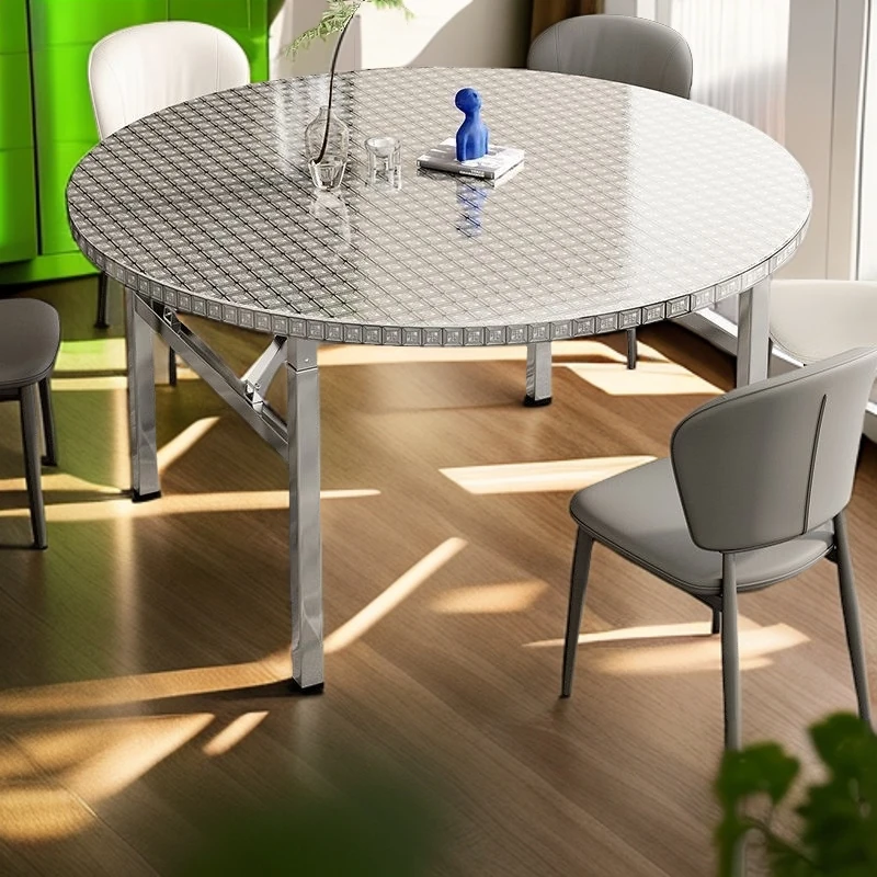 轻奢酒店家用简约户外商用可折叠圆桌 不锈钢加厚免安装金属材质