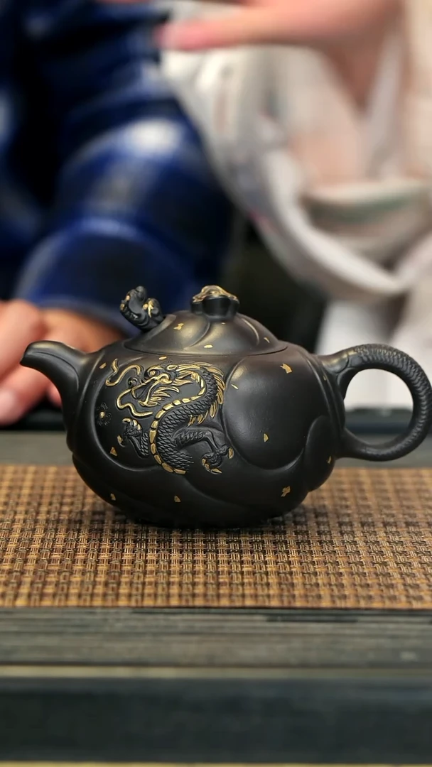 【闪购商品】紫砂茶壶TZP45乌金砂 金鱼化龙