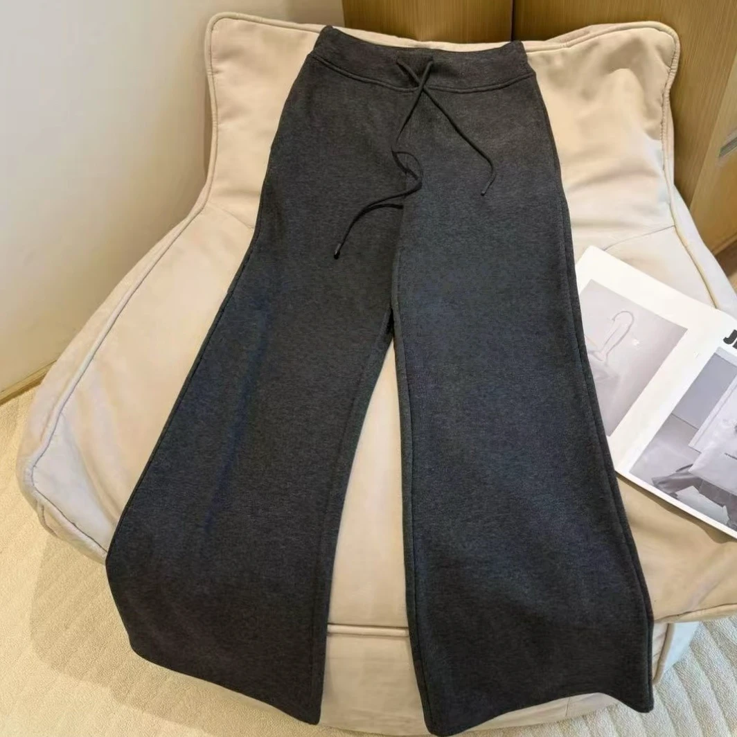 2025冬季加绒高腰显瘦直筒微喇裤子休闲百搭运动时尚