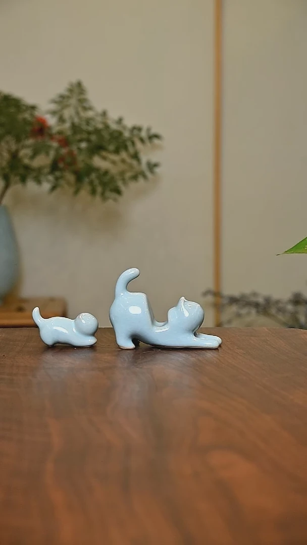 大猫+小猫 天青 微瑕 无款