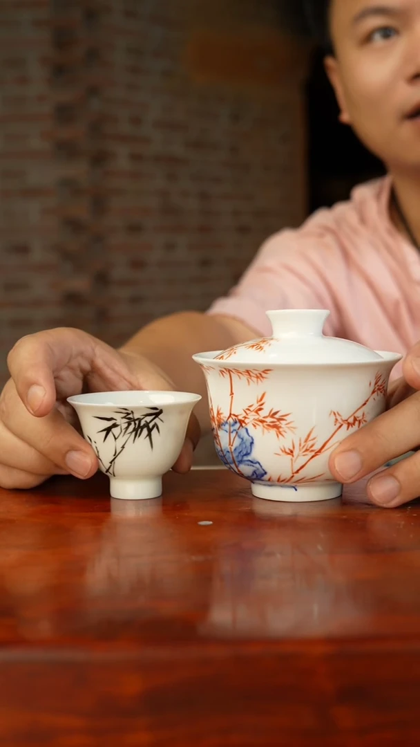 竹子盖碗杯子套组