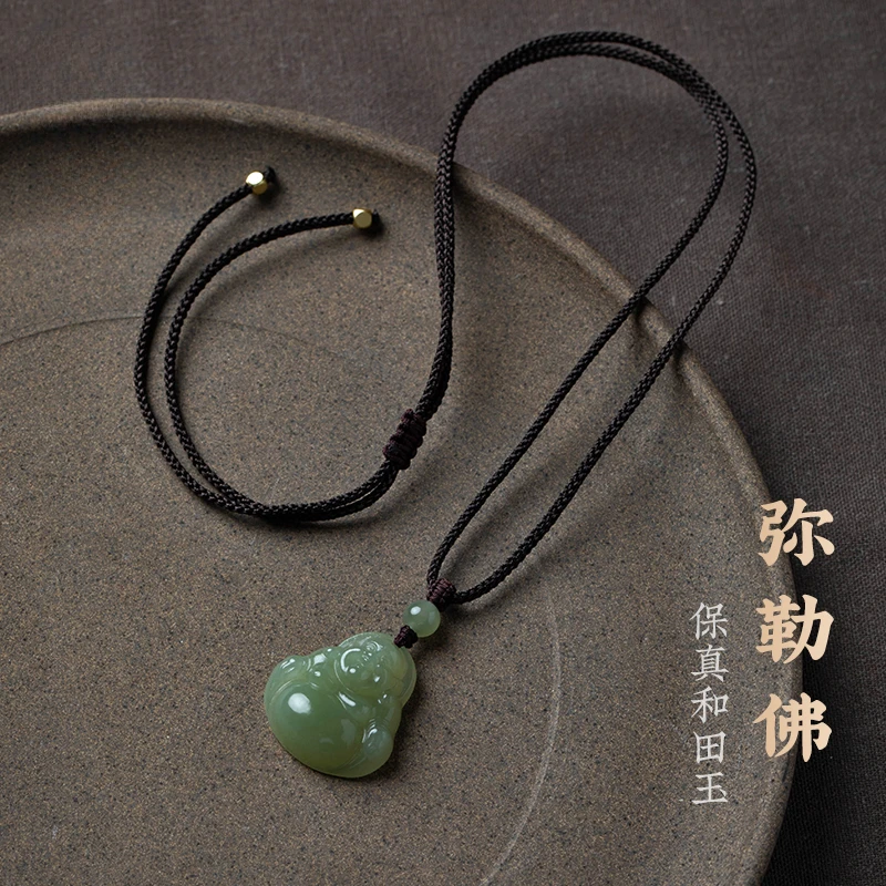 天然新疆和田青玉弥勒佛吊坠女玉坠项链小佛公玉石玉佩挂件饰品礼