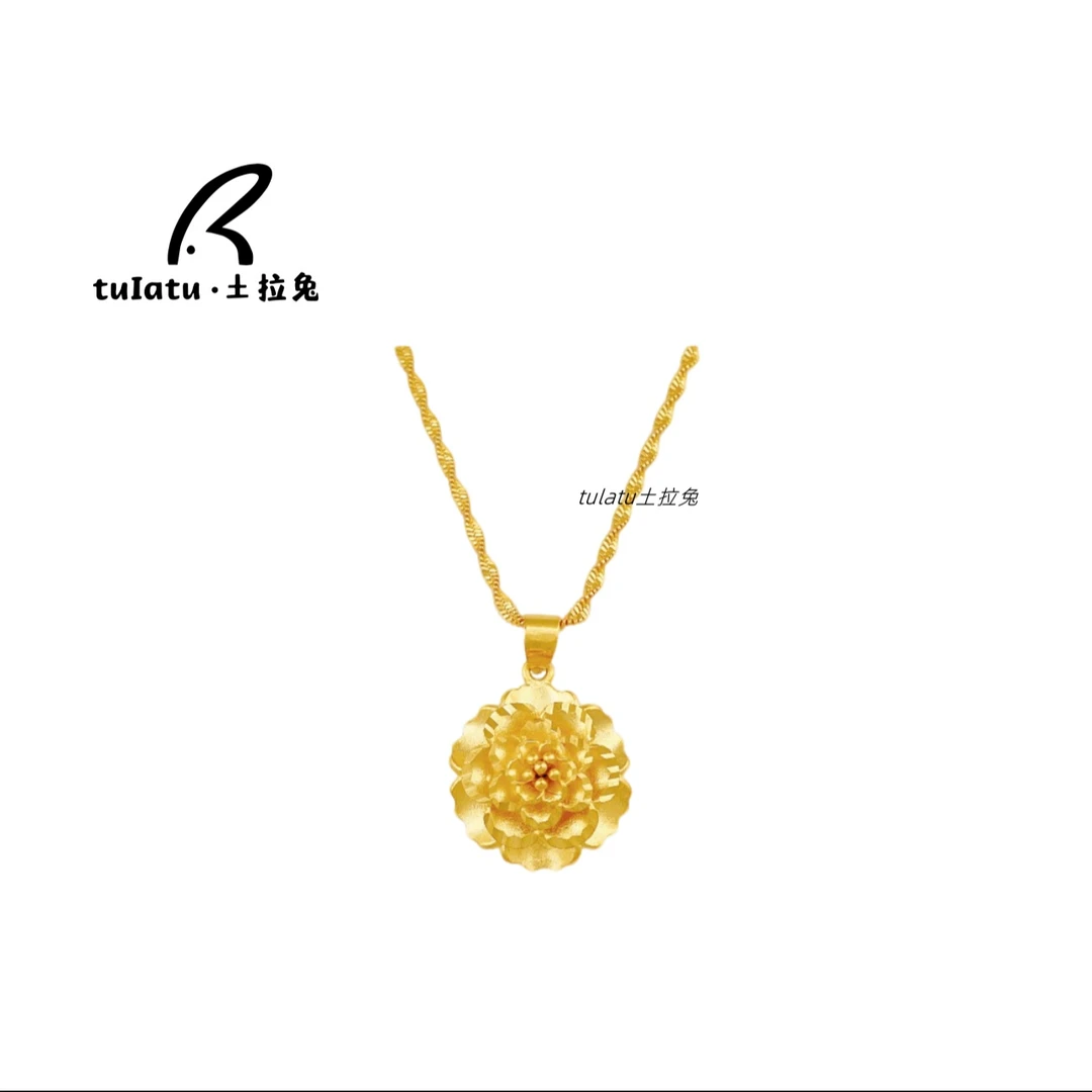 铜合金项链 牡丹花吊坠项链经典款时尚气质金色精美吊坠不掉色