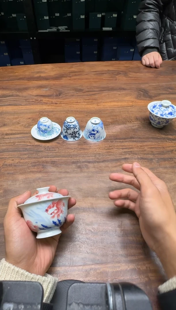 一儒堂 青花金鱼 小盖碗