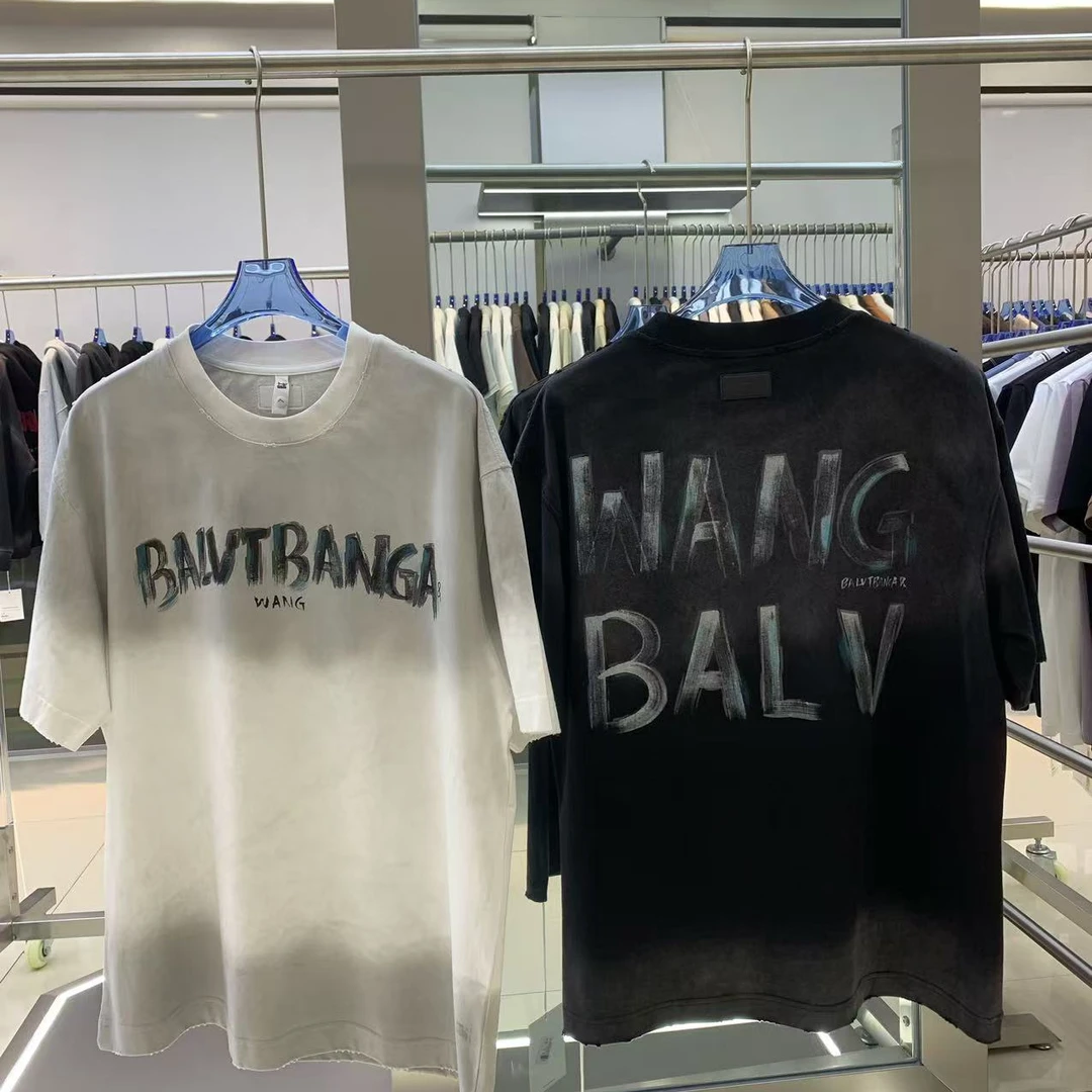 NN10020水洗做旧夏季宽松型圆领T恤宽松潮流上衣个性百搭男士短袖