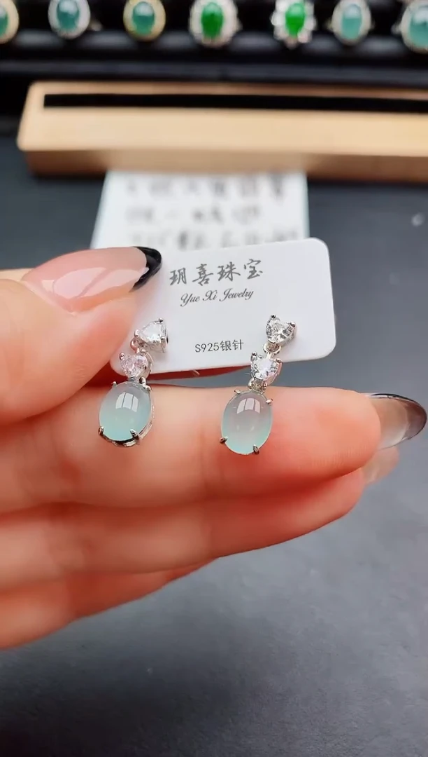 翡翠银S925镶嵌耳饰50800