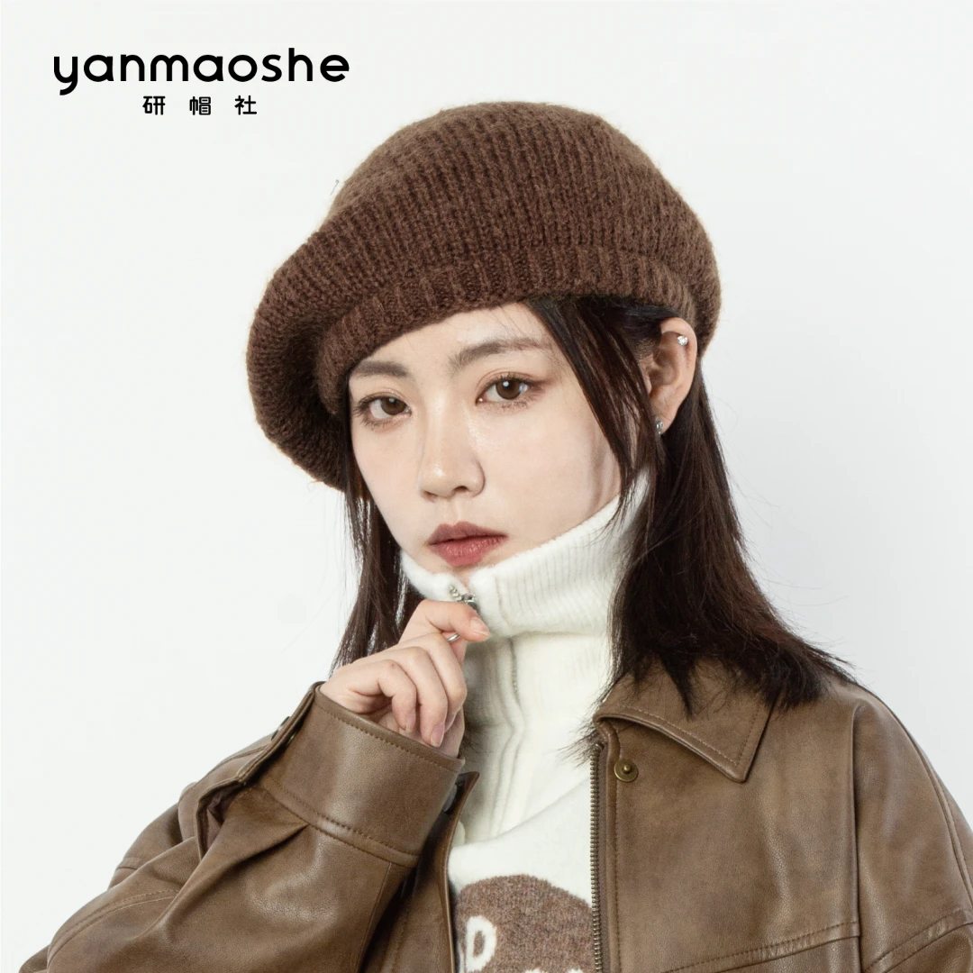研帽社秋冬羊毛针织贝雷帽MX051女显脸小保暖宽松大小头围帽子