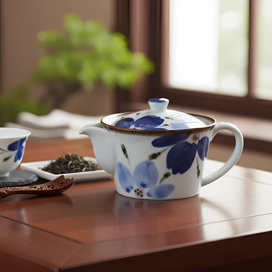 日本进口有田烧手绘家用高颜值水杯带滤网水壶马克杯复古早餐杯