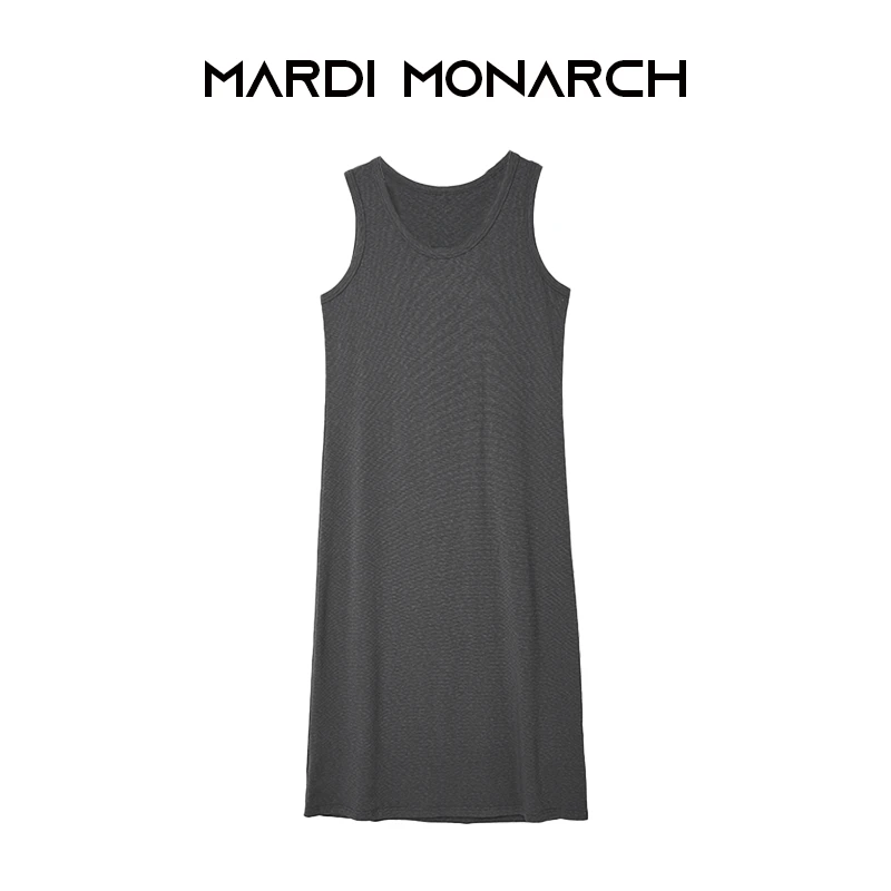 背心小黑裙~春夏季中长款透气圆领棉质背心连衣裙