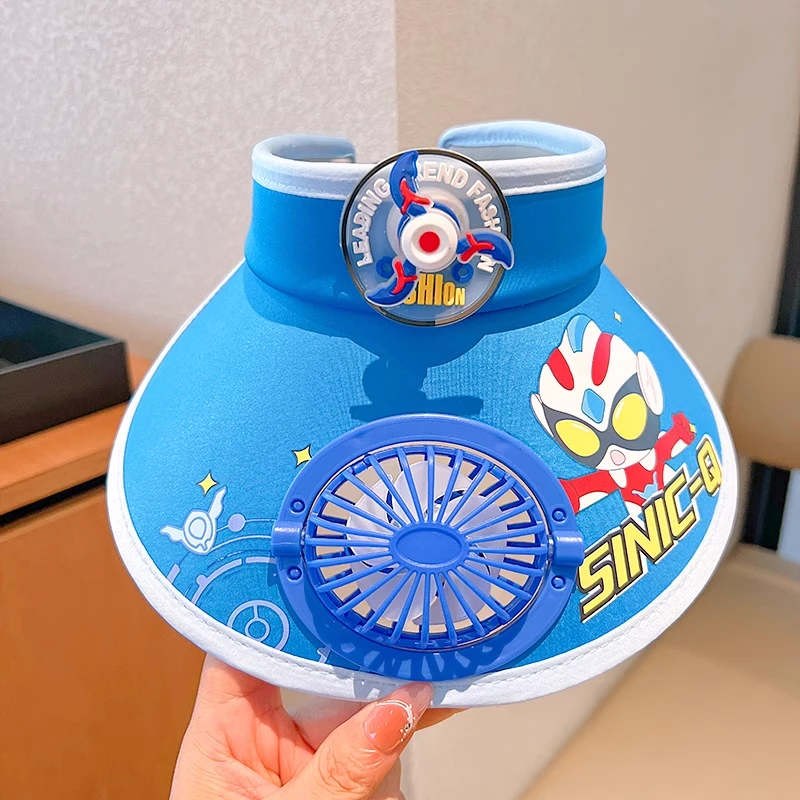 奥特曼风车防晒帽儿童风扇帽可爱卡通大帽檐宝宝户外遮阳空顶帽子