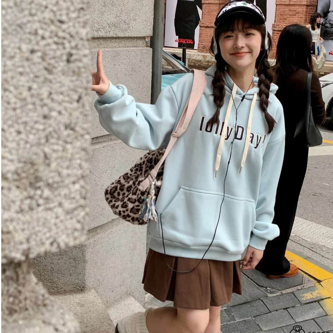 65855高端专享青少年老林家天花板加绒连帽卫衣蓝色