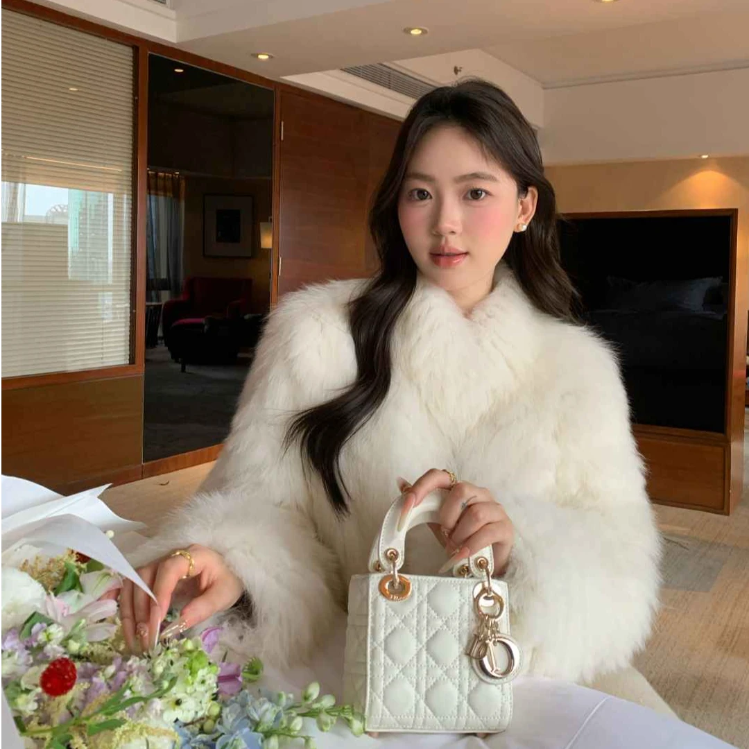 允汐【淡颜天菜】进口芬兰车条狐狸毛皮草外套女立领短款年轻款