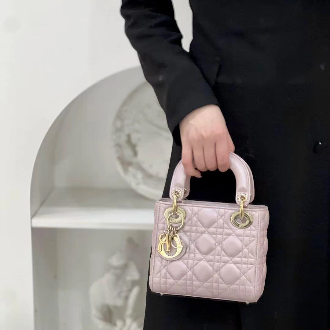 99新 DIOR/迪奥 戴妃三格珠光粉斜挎包/甄选