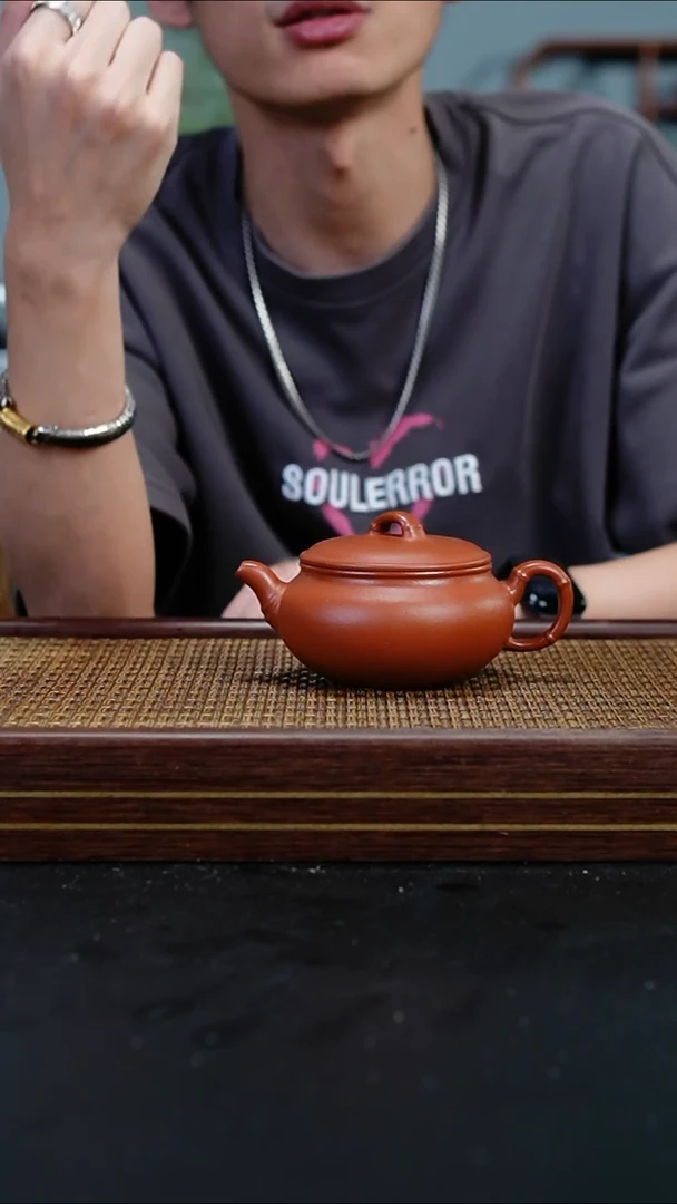 茶壶紫砂ZQ朱泥竹节扁腹250cc