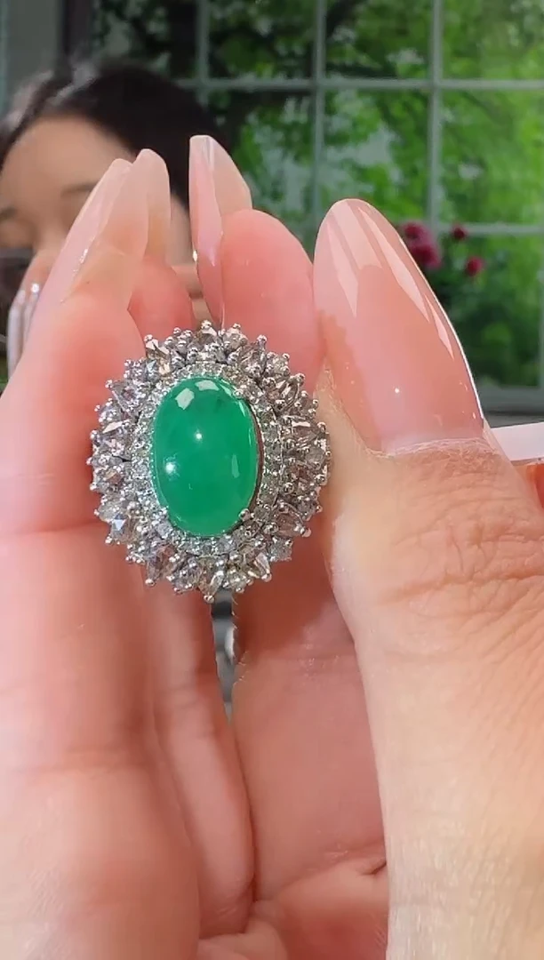 银S925镶嵌戒指祖母绿戒指