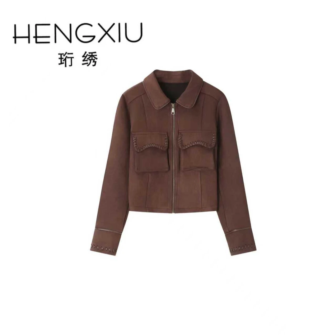 珩绣美拉德穿搭咖色夹克短外套秋季复古老钱风外套A30038