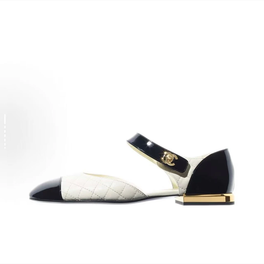 未使用 Chanel/香奈儿 香奈儿黑白平底玛丽珍35.5