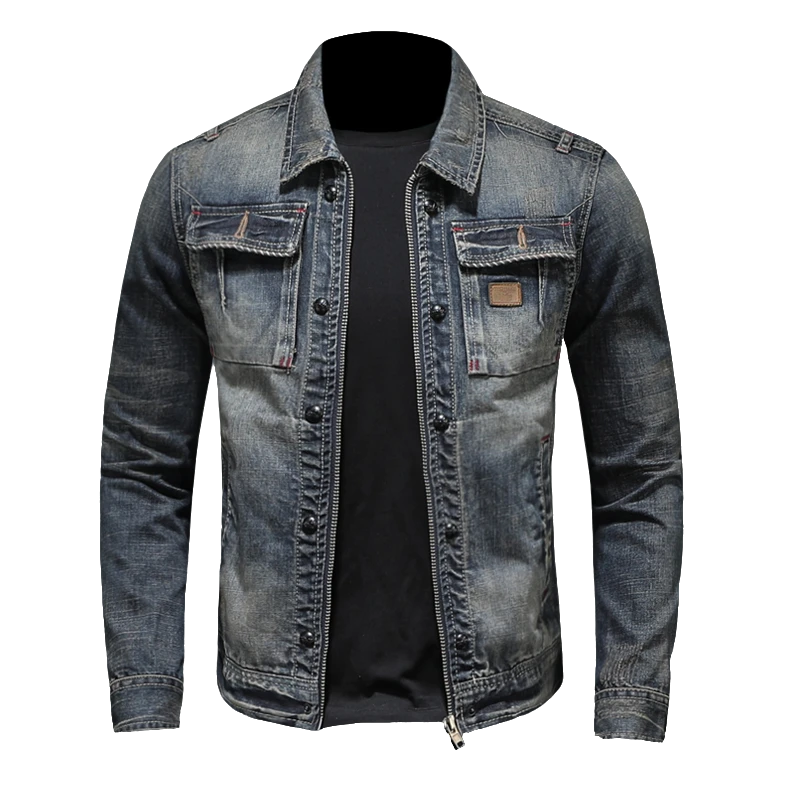 贾鲁萨加高端时尚欧美做旧复古经典牛仔夹克男士潮牌街头帅气翻领