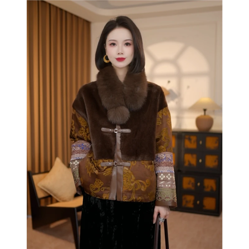 2025新中式保暖白鸭绒羽绒服外套保暖气质拼接外套